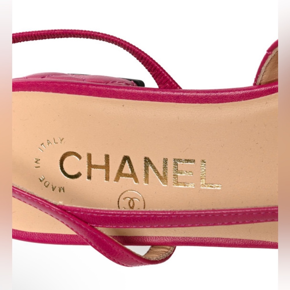 New CHANEL Fuchsia and Black Quilted Slingback Lambskin Flats 37/7 - Picture 4 of 16
